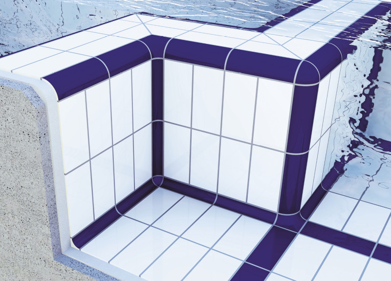 Hohlkehl Radialleistensystem 60mm System Finnland hochliegender Wasserspiegel Schwimmbadkeramik Interbau Blink