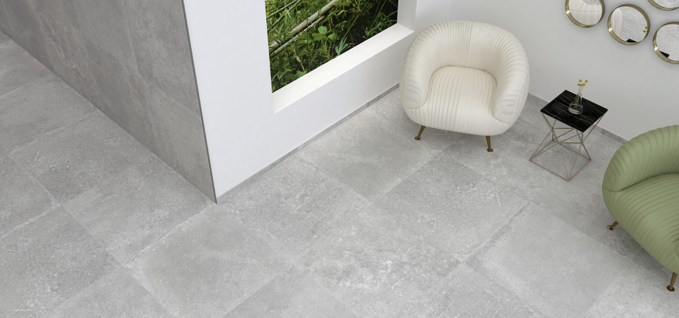 Catwalk 80x80 Grey Hotel lounge grau steinoptik fliese design premium inspiration Interbau Blink v2